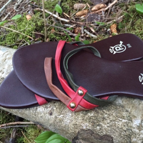 Strappy Studded Multi Colored Summer Flat Sandals - Picture 1 of 1